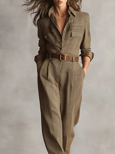 Mellura™ - Maßgeschneiderter Tweed-Jumpsuit mit Karomuster und raffinierten Details