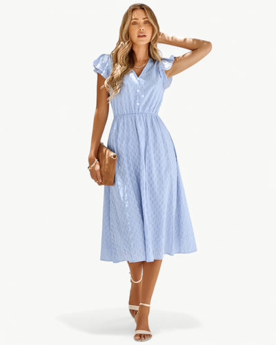 Lara™ | Kleid mit V-Ausschnitt und Rüschenärmeln