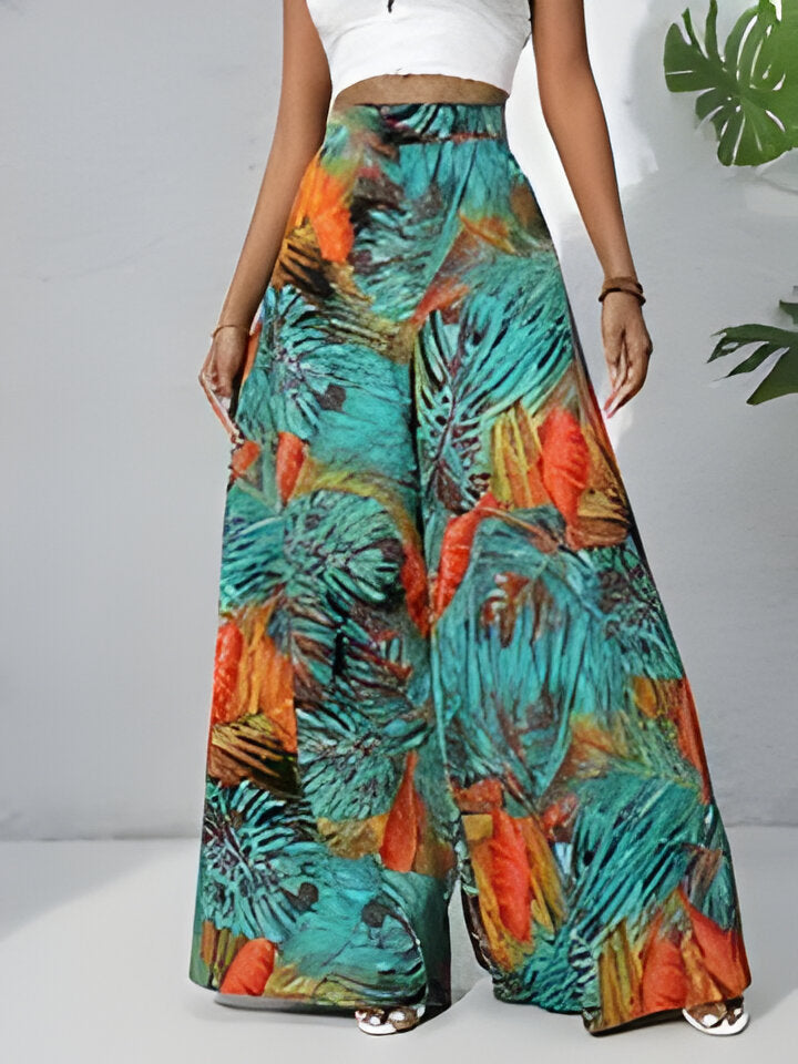 Antonella | Bohemian Floral Print Chiffon Hose mit weitem Bein für Frauen