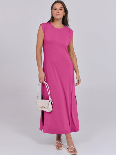 Breezeluxe Legeres Sommer-Maxikleid – Kurze Ärmel und Rundhalsausschnitt