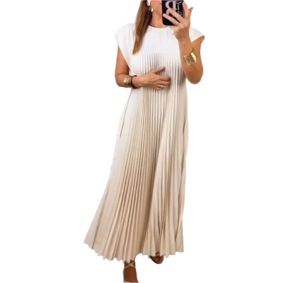 Elara Plissierter Maxikleid mit kurzen Ärmeln