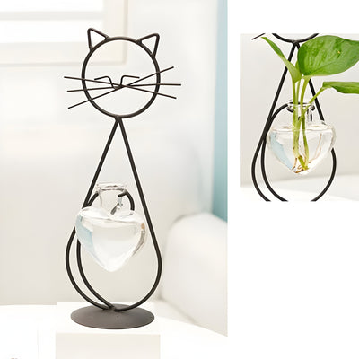 FelineBloom – Herzförmiger Glas-Pflanzkasten mit katzeninspiriertem Halter