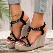 Esme | Vintage Style Frauen Sommer Wedges Sandalen
