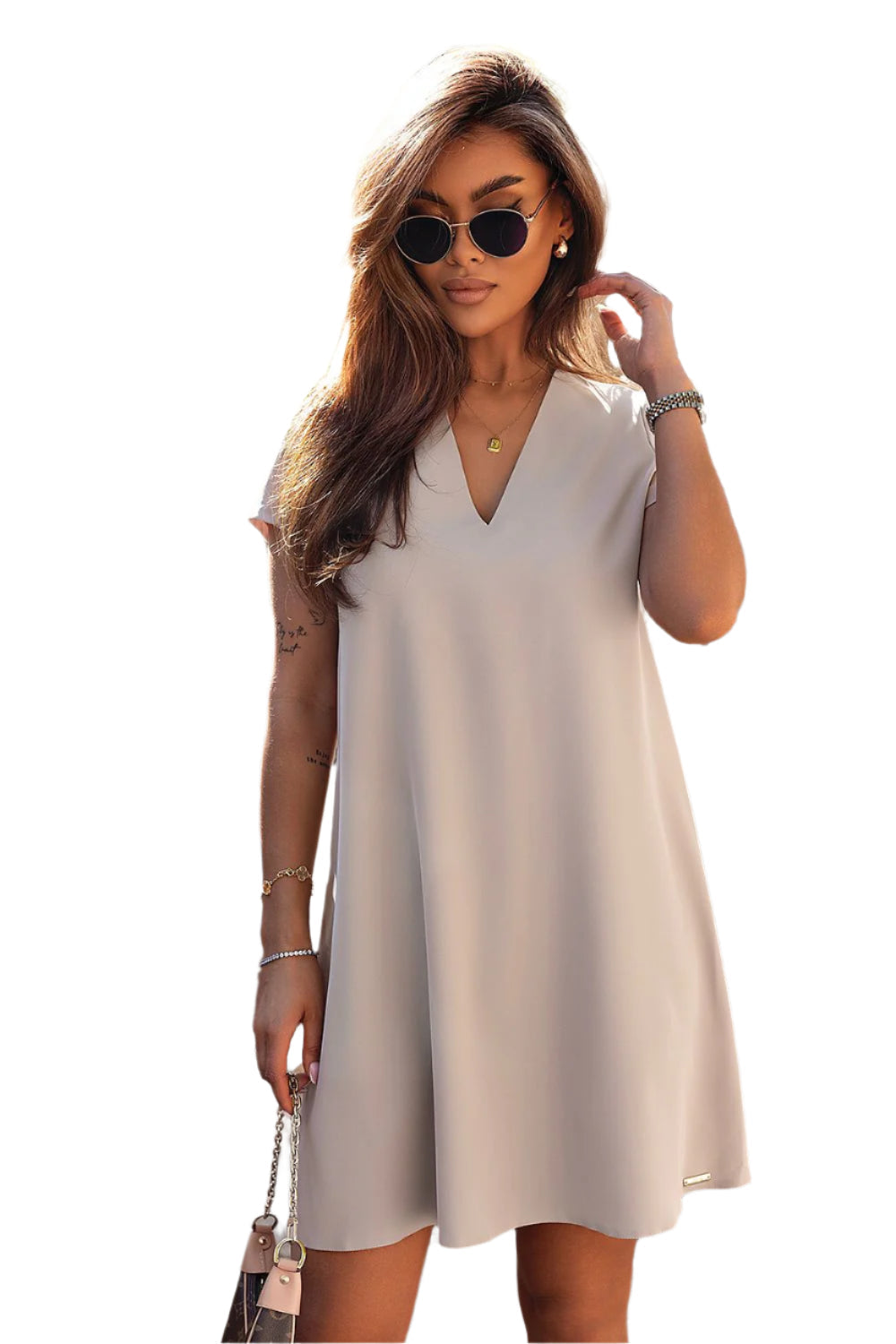 Lina Lässiges Kurzes Kleid mit Kurzen Ärmeln