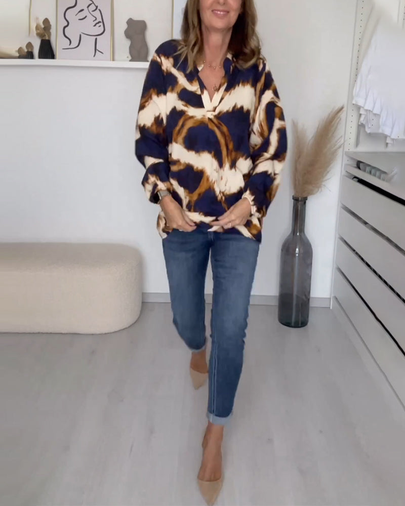 Eva - Bedrucktes Casual V-Neck Top