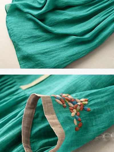 MARIANGELA - GESTICKTES LEINEN-MIDIKLEID