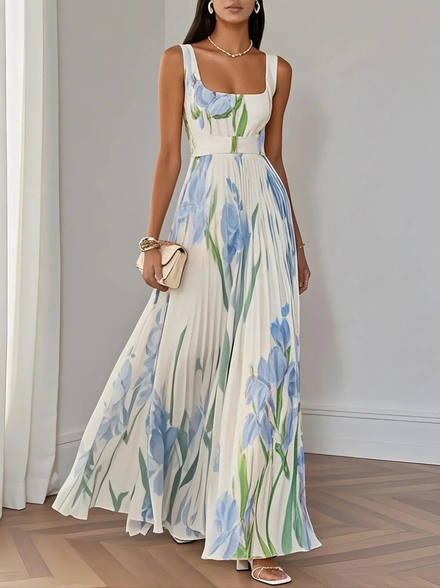 Sophie™ | Luxuriöses plissiertes Maxikleid mit Blumenmuster