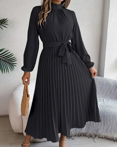 Damen plissiertes Kleid mit langen Ärmeln | Midi