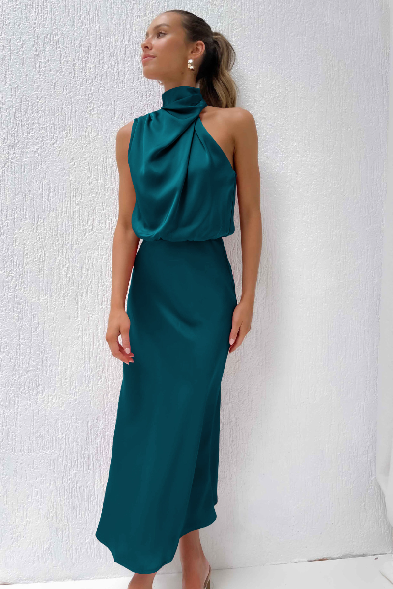 Desislava | Elegantes Midikleid mit asymmetrischem Rundhalsausschnitt