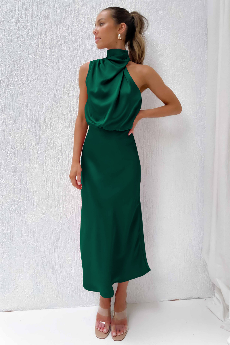 Desislava | Elegantes Midikleid mit asymmetrischem Rundhalsausschnitt