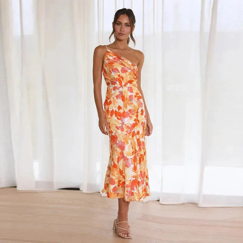 KORDULA - ASYMMETRISCHES MIDIKLEID MIT MUSTER