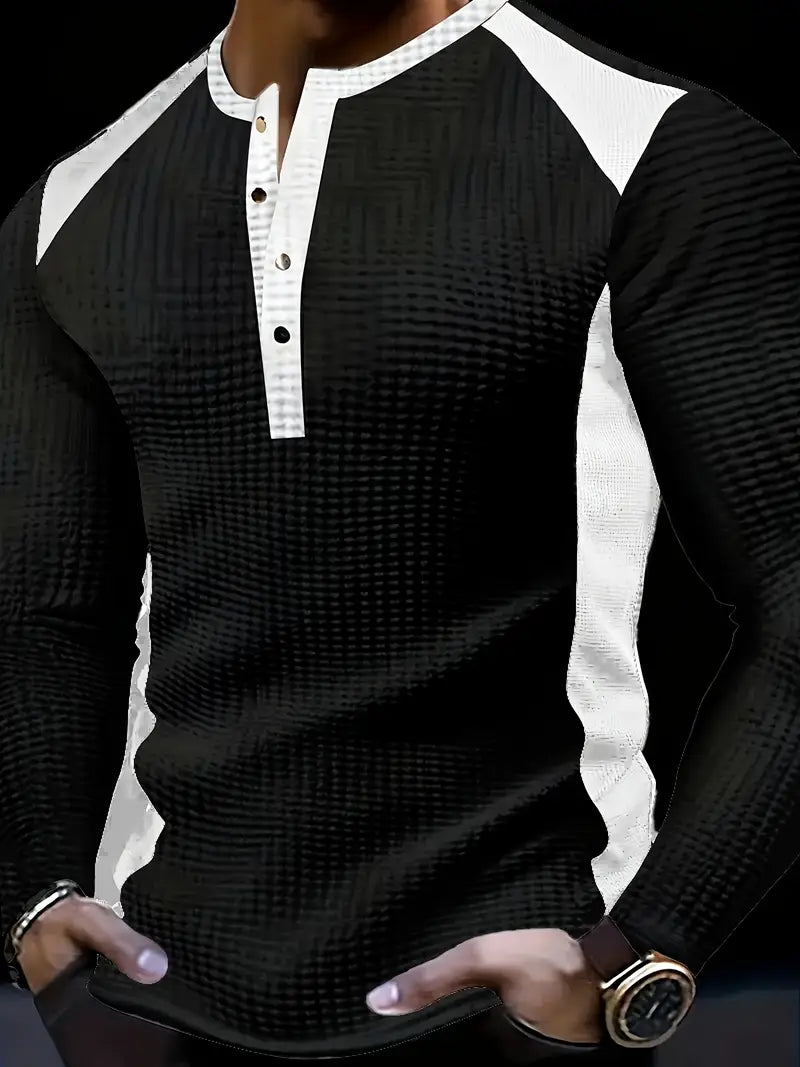 Kyran – Langärmliges Henley Hemd Mit Waffelmuster