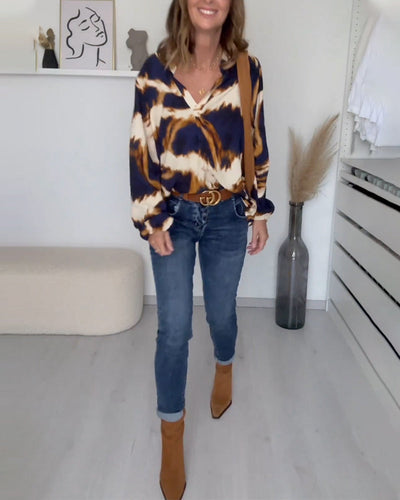Eva - Bedrucktes Casual V-Neck Top