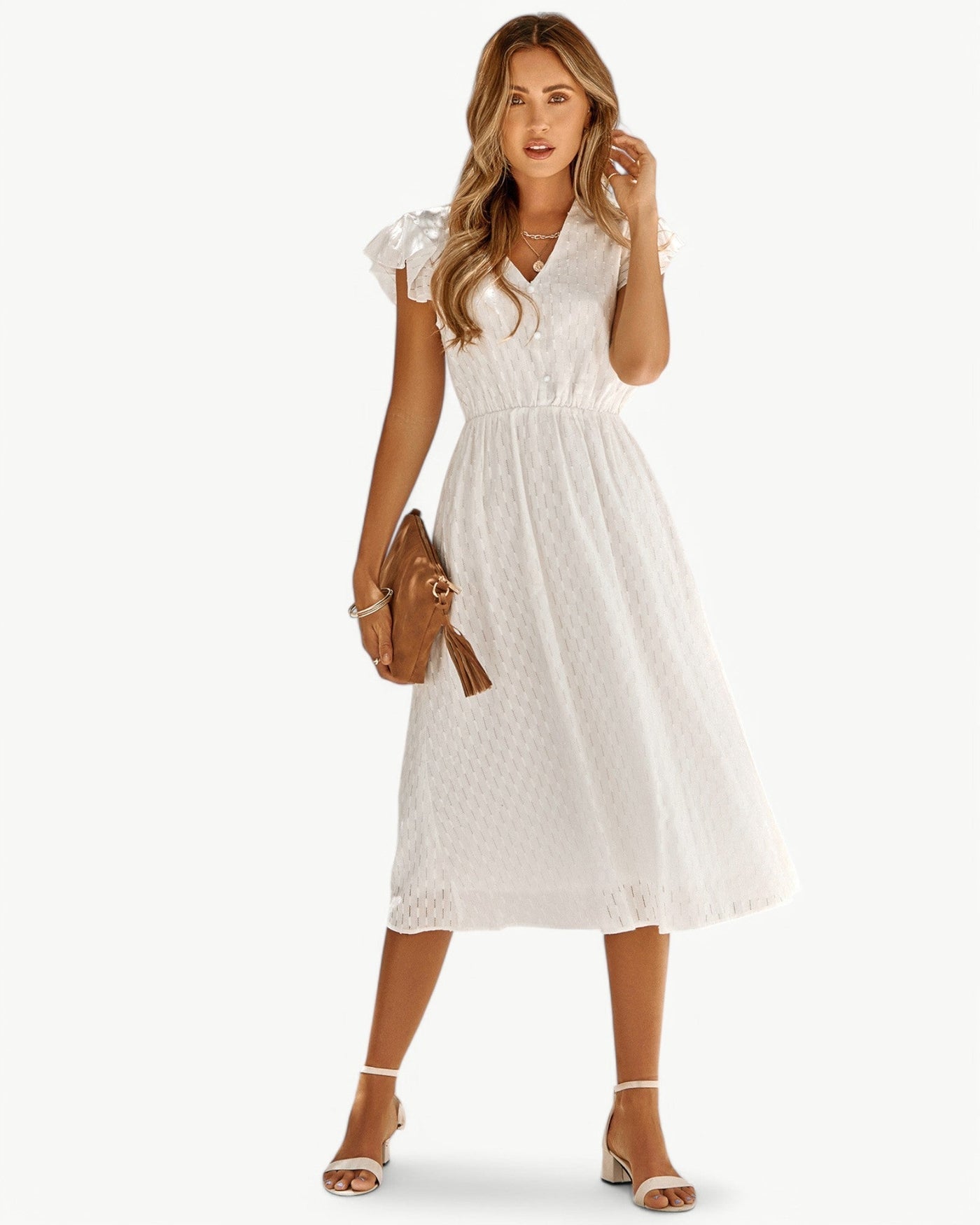 Lara™ | Kleid mit V-Ausschnitt und Rüschenärmeln