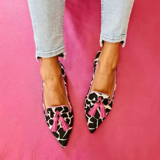 Chloe - Damen Loafer mit Animal-Print und pinken Quasten