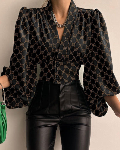 Nova - Geometrische Bluse mit Puffärmeln