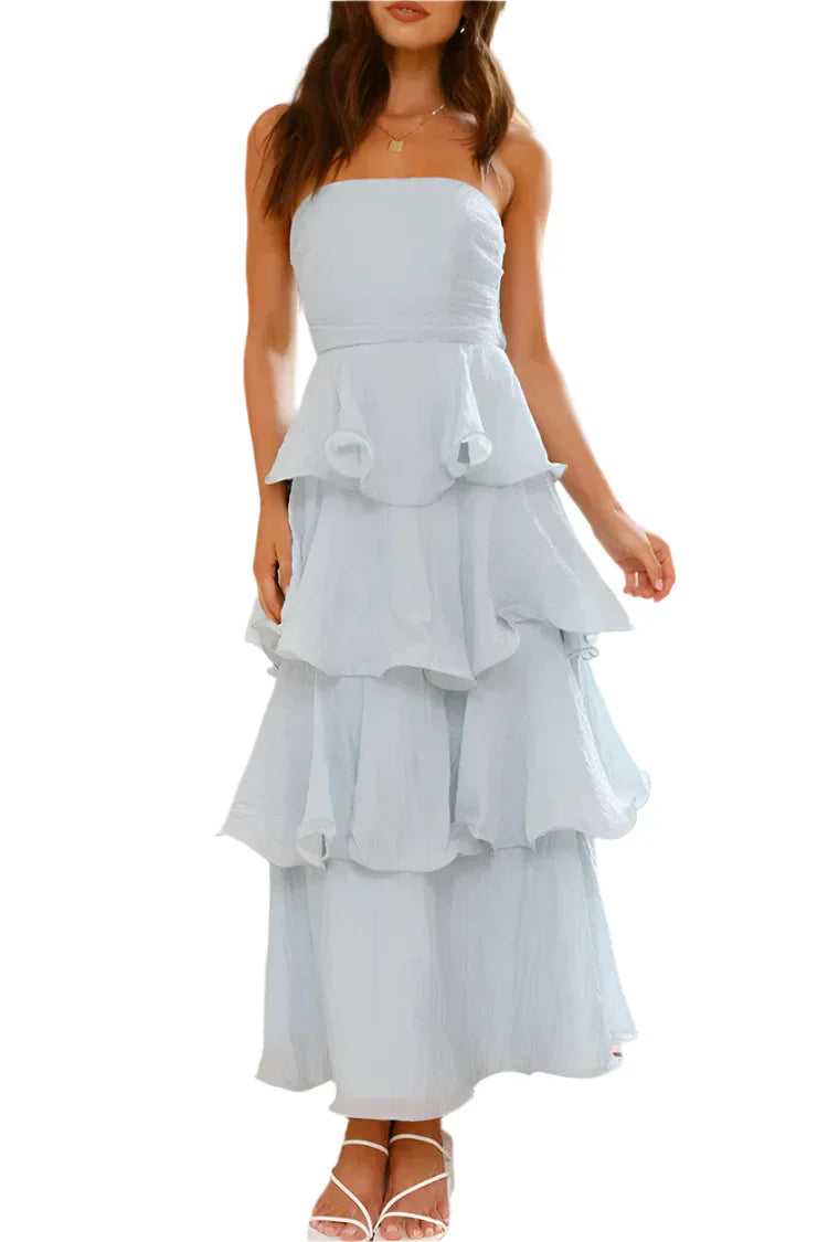 Ada - Trägerloses Kleid ohne Rücken mit verspielten Lagenfransen