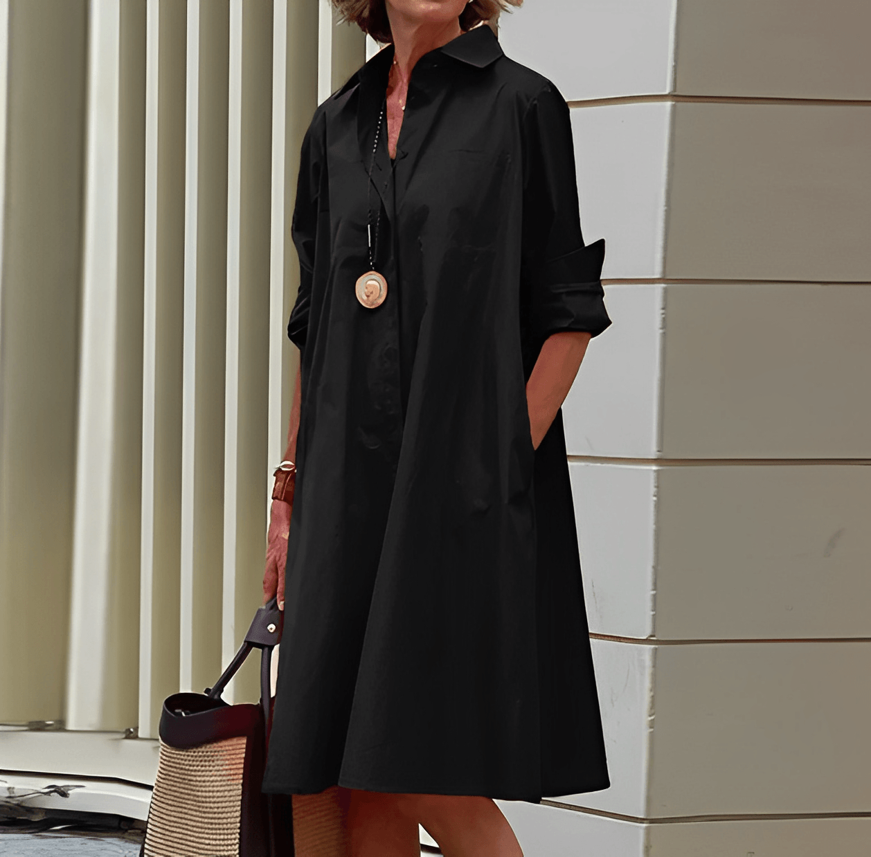 Micaela | Hemdkleid mit Umlegekragen und Dreiviertel-Ärmeln