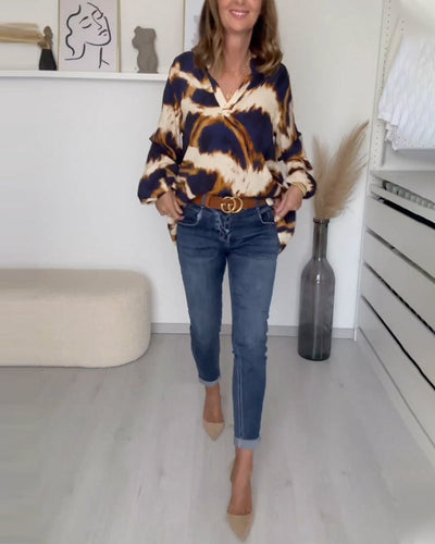 Eva - Bedrucktes Casual V-Neck Top