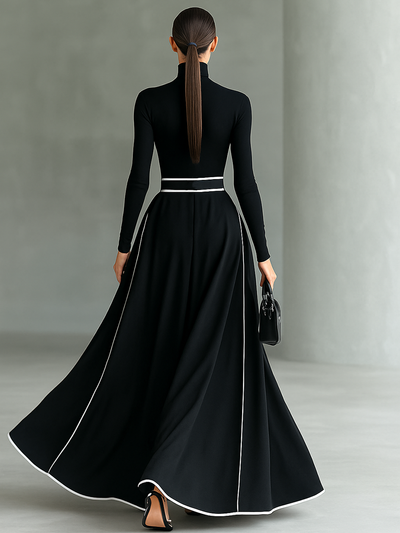 Romilly – Langärmliges Maxi Kleid Mit Schmalem Gürtel