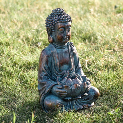 TranquilLight Solarbetriebene Buddha-Statue – Gartenmöbel mit sanfter LED-Beleuchtung