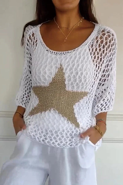 Paula - Gehäkeltes Shirt mit goldverziertem Sternmotiv