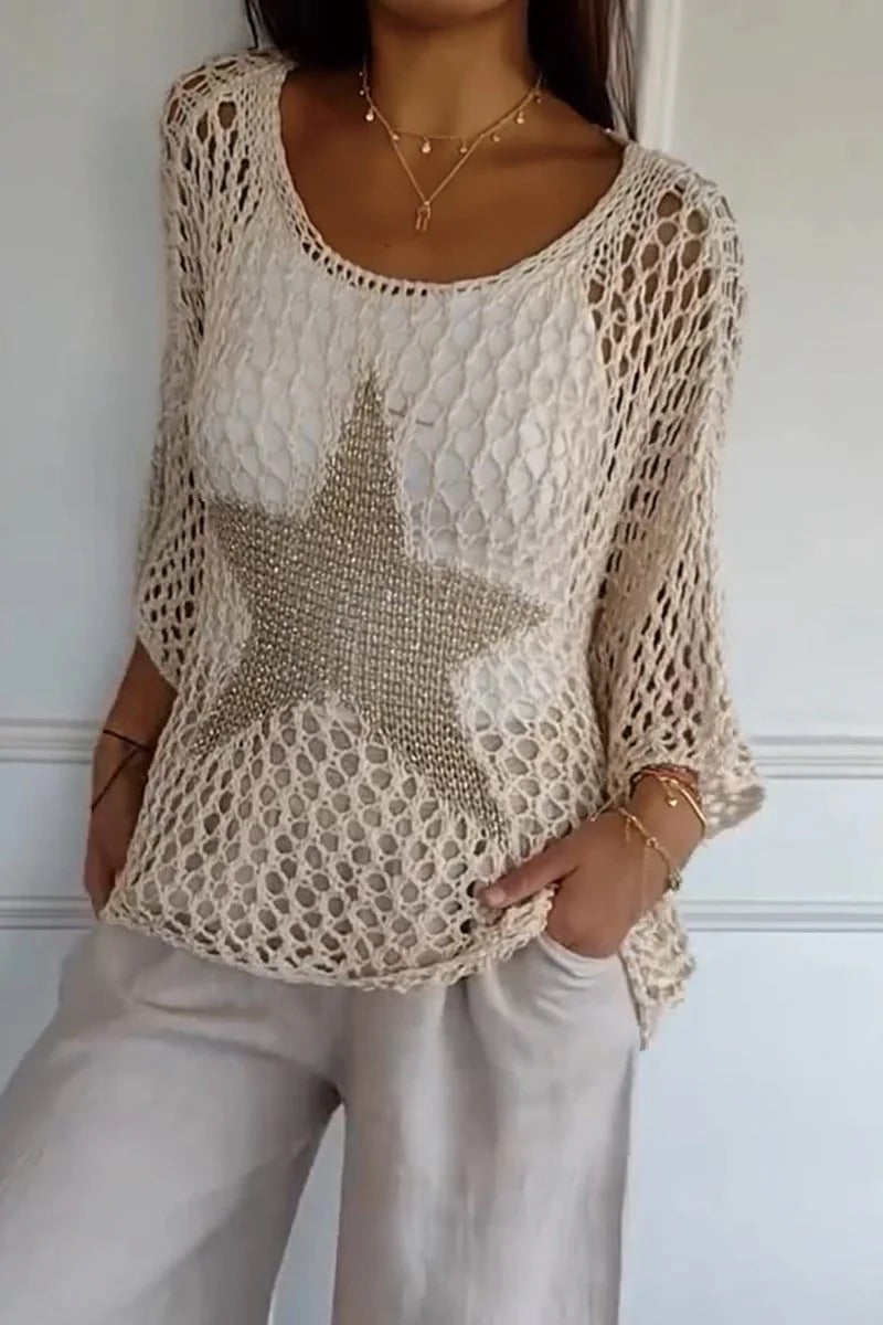 Paula - Gehäkeltes Shirt mit goldverziertem Sternmotiv