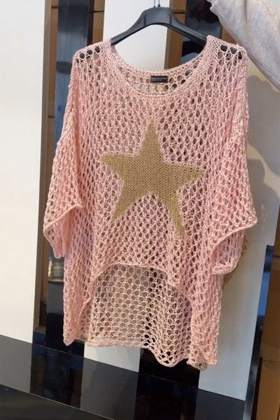 Paula - Gehäkeltes Shirt mit goldverziertem Sternmotiv
