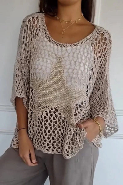 Paula - Gehäkeltes Shirt mit goldverziertem Sternmotiv