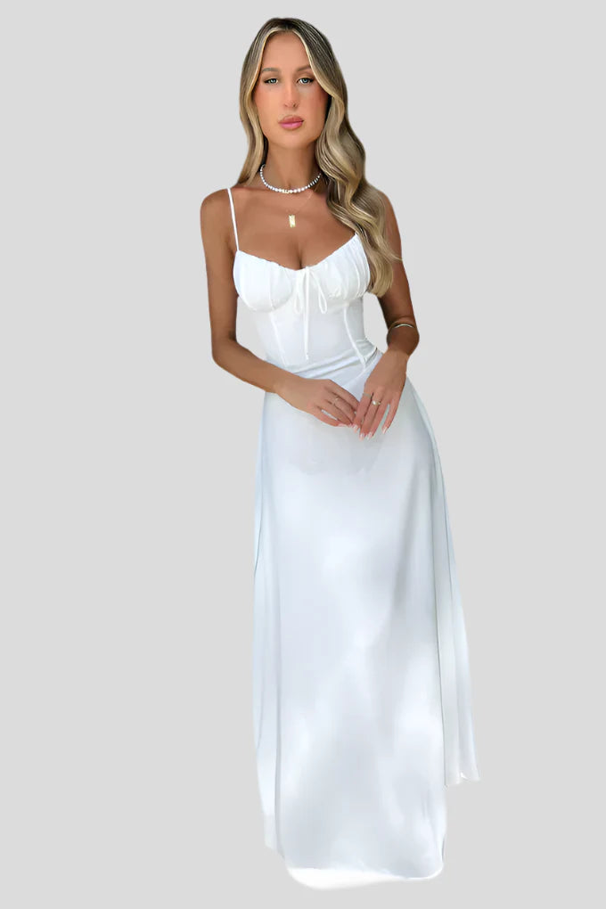 Elara – Elegantes Maxikleid mit Wickel-Design und Spaghettiträger