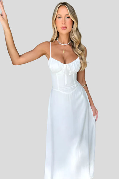 Elara – Elegantes Maxikleid mit Wickel-Design und Spaghettiträger