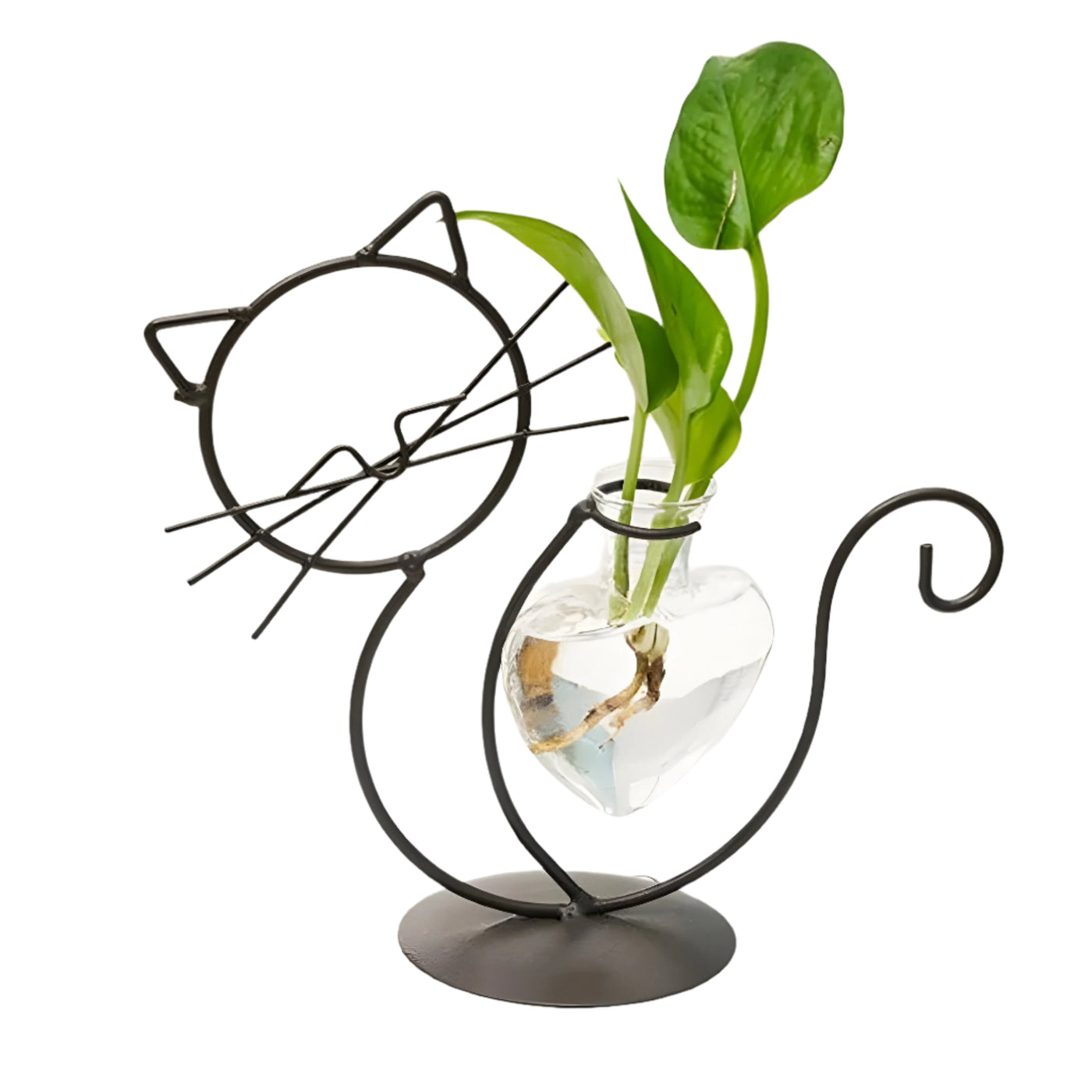 FelineBloom – Herzförmiger Glas-Pflanzkasten mit katzeninspiriertem Halter