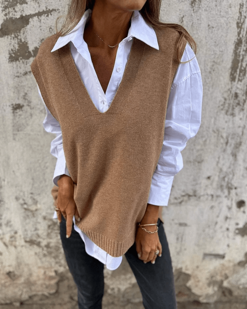 Violaine – Gestrickte ärmellose Strickjacke