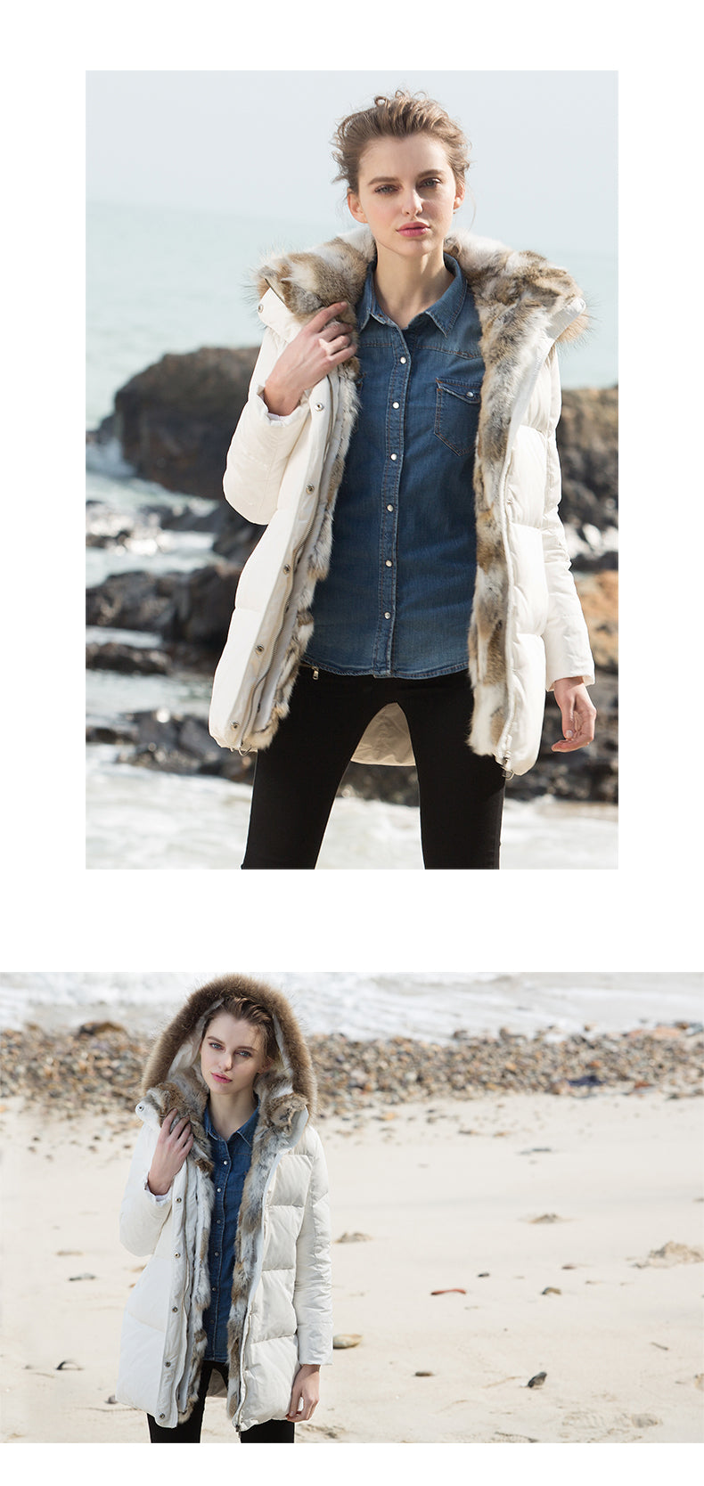Elegante, maßgeschneiderte, luxuriöse Daunenjacke für Damen