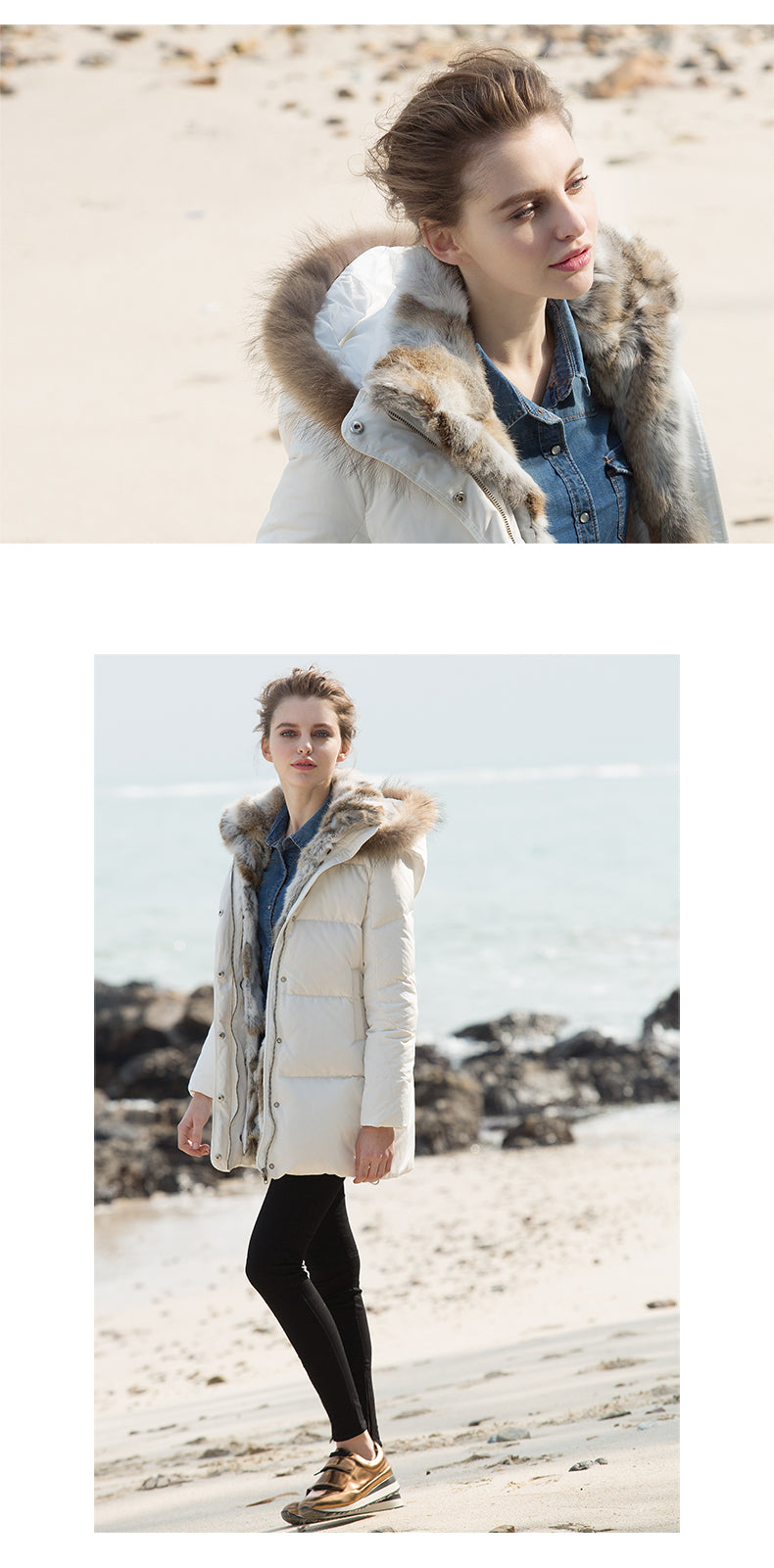 Elegante, maßgeschneiderte, luxuriöse Daunenjacke für Damen