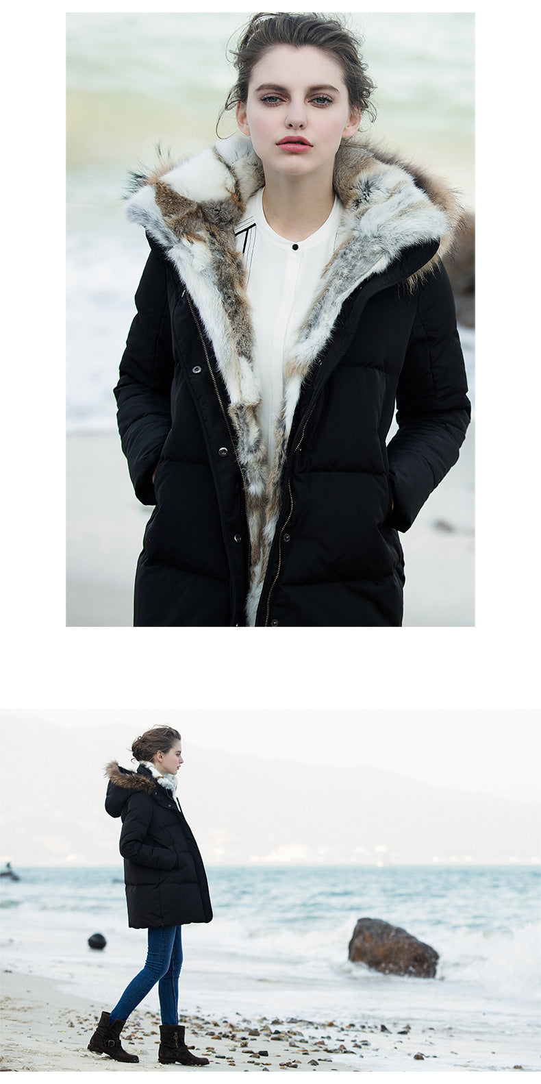 Elegante, maßgeschneiderte, luxuriöse Daunenjacke für Damen