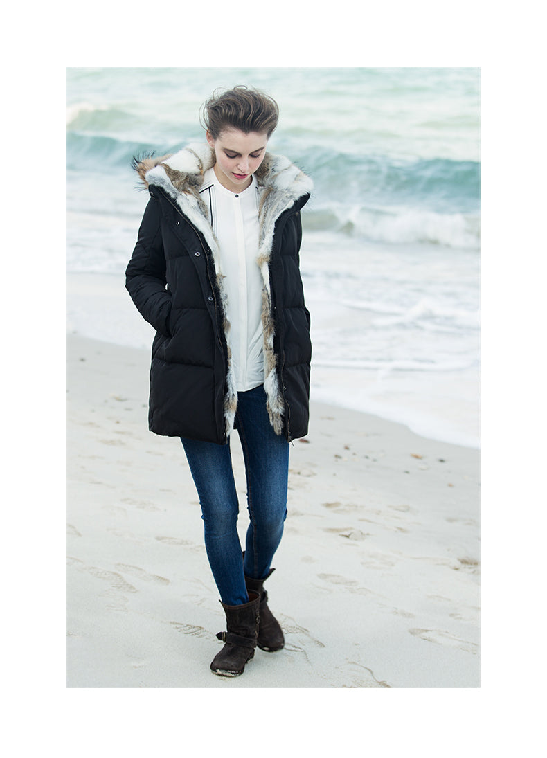 Elegante, maßgeschneiderte, luxuriöse Daunenjacke für Damen