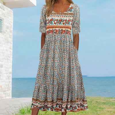 ELARA – MIDIKLEID AUS BEDRUCKTER BAUMWOLLE
