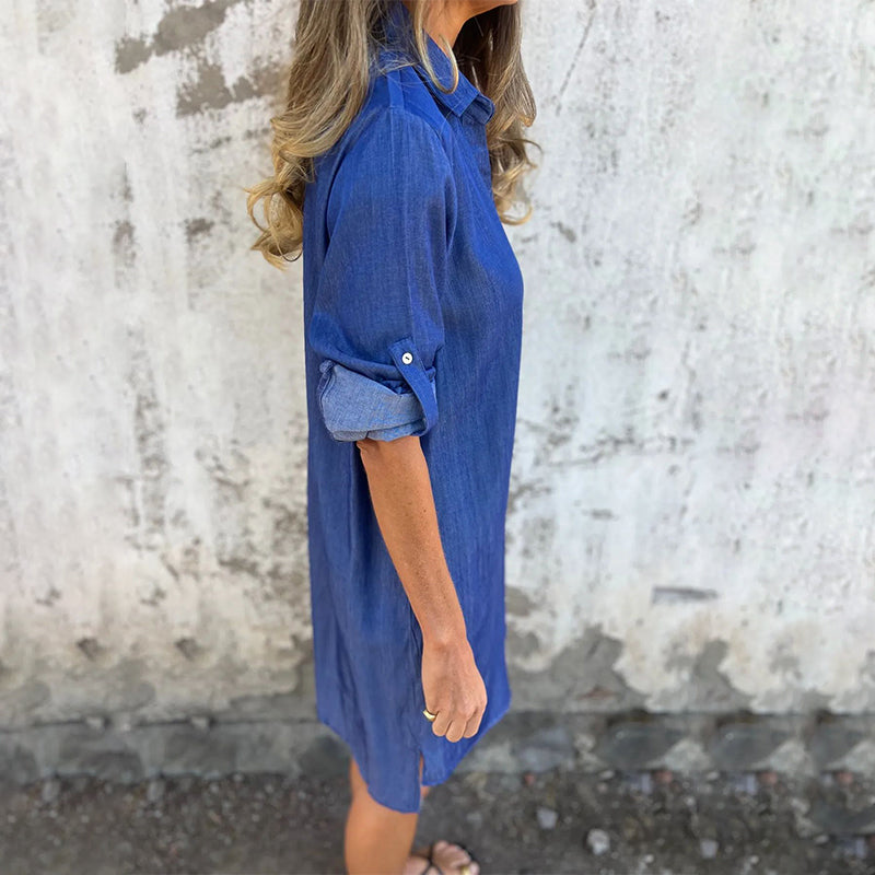 Moniek™ | Bequemes Jeanshemdkleid