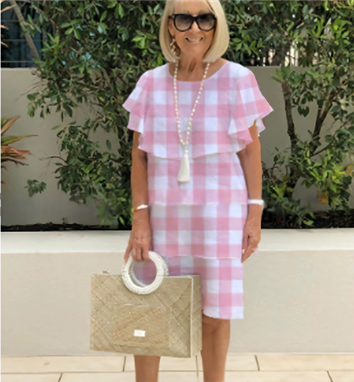 NILAY - KLEID MIT VOLANTS UND GERADEM SCHNITT