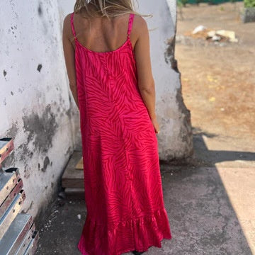 YAREN - LANGES SATINKLEID MIT MUSTER