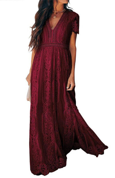 Élise Elegante Lange Kleid mit Offenen Details – Schicke Kurzarm Maxikleid