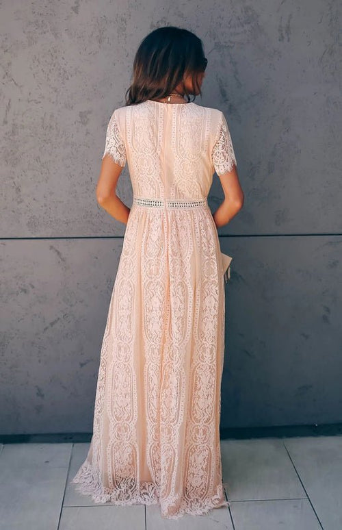 Élise Elegante Lange Kleid mit Offenen Details – Schicke Kurzarm Maxikleid