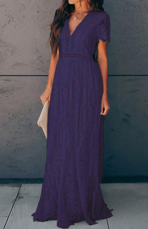 Élise Elegante Lange Kleid mit Offenen Details – Schicke Kurzarm Maxikleid