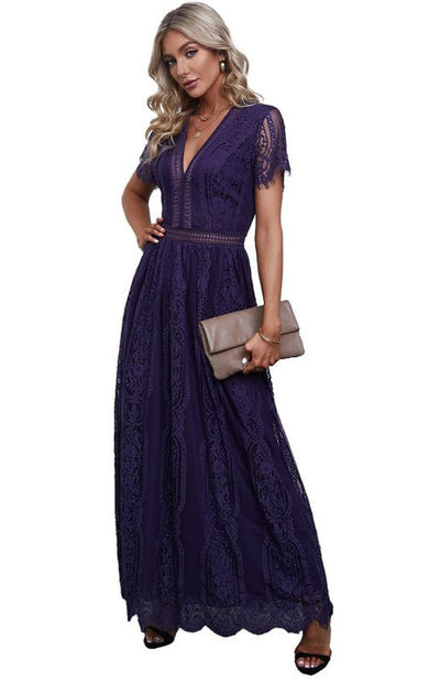 Élise Elegante Lange Kleid mit Offenen Details – Schicke Kurzarm Maxikleid